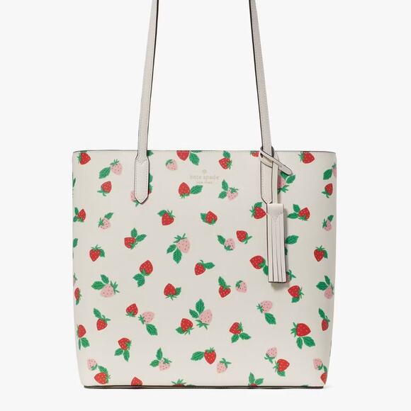 NWT Kate Spade Jana Tossed Strawberry Printed Tote/White/ Saffiano - Picture 6 of 11